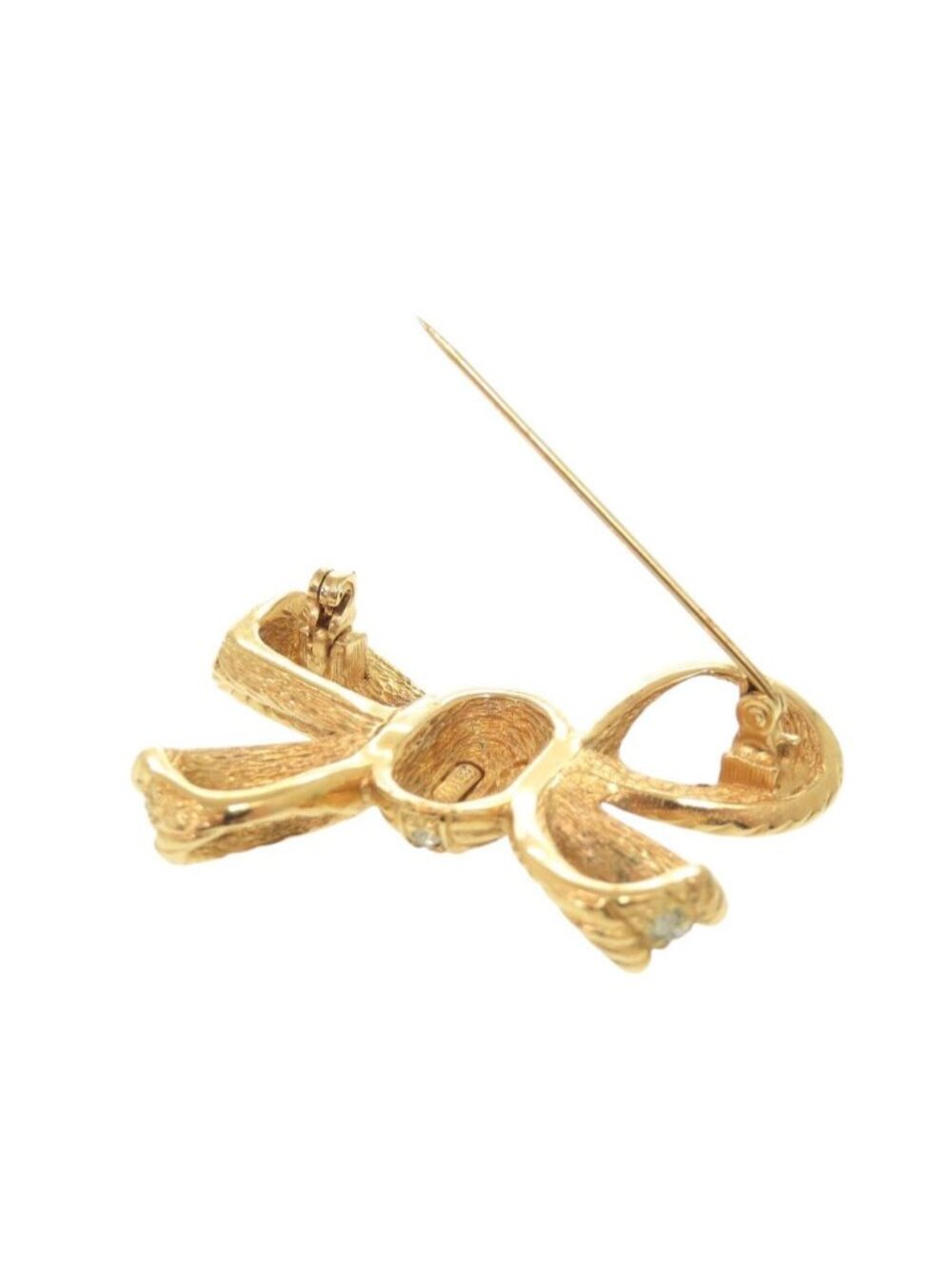 Dior Ribbon Metal Line Stone Gold Brooch - Picture 4 of 10